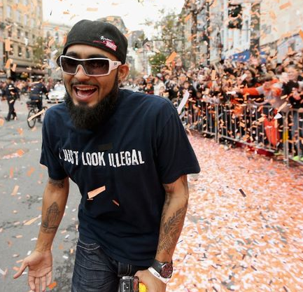Sergio Romo, SF Giants pitcher, i just look illegal, SF Giants victory parade, immigrant